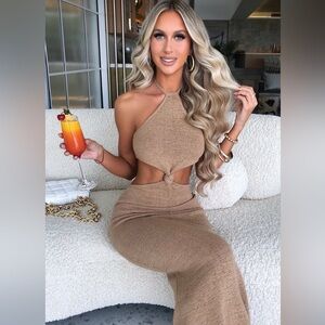 BABYBOO tan knit maxi dress sz XS